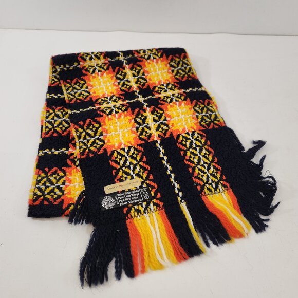 Vintage Wool Knit Scarf West Germany Orange Blue Yellow White Gradient Check - Picture 1 of 9